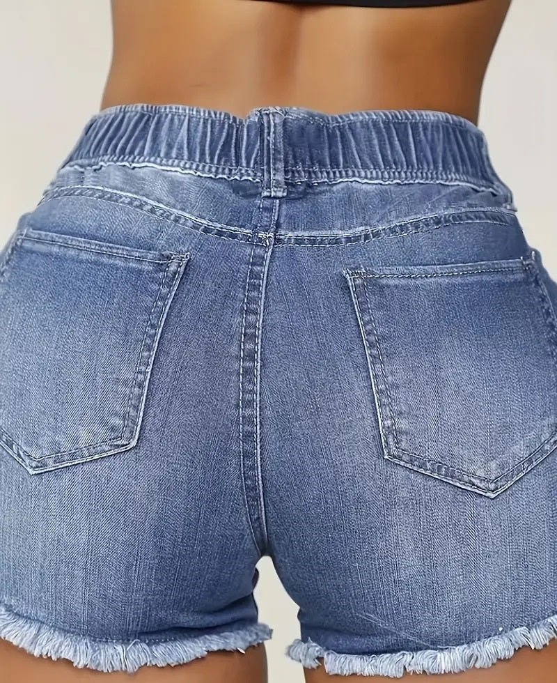 Plus Size Women’s Stretch Denim Shorts – Mid-Rise Slim Fit Casual Shorts