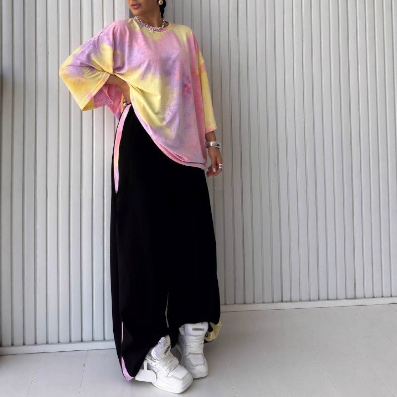 Women’s Tie-Dye Crew-Neck T-Shirt & Pants Set