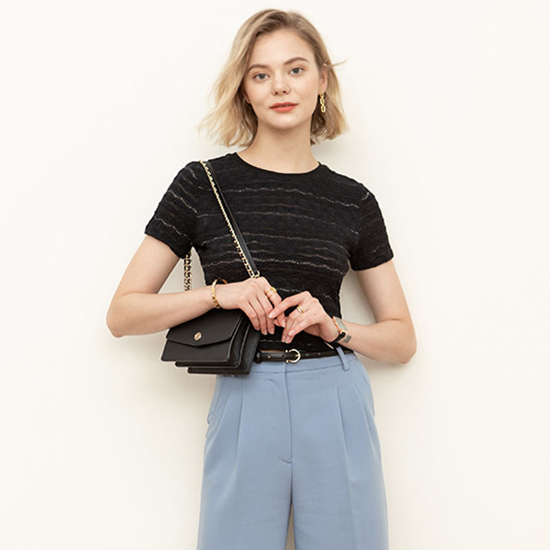 Lace Slim Fit Women's T-Shirt – Round Neck Short Tee in White & Black