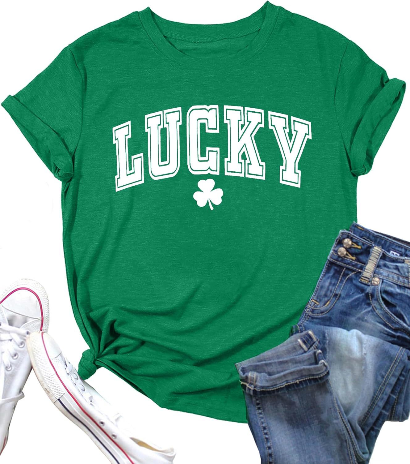 St. Patrick’s Day Shamrock T-Shirt for Women – Retro Printed Cotton Graphic Tee