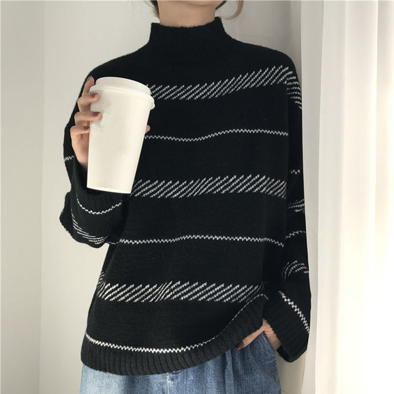 Women’s Striped Turtleneck Sweater – Soft Knit Casual Winter Pullover