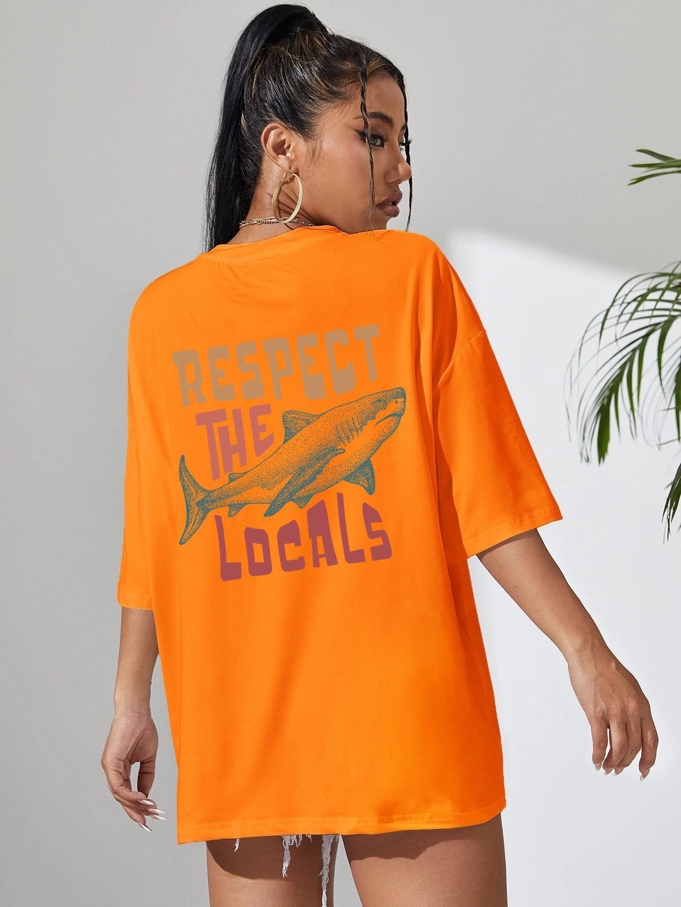 Respect The Locals Shark T-Shirt for Women – Street Style Cotton Graphic Tee