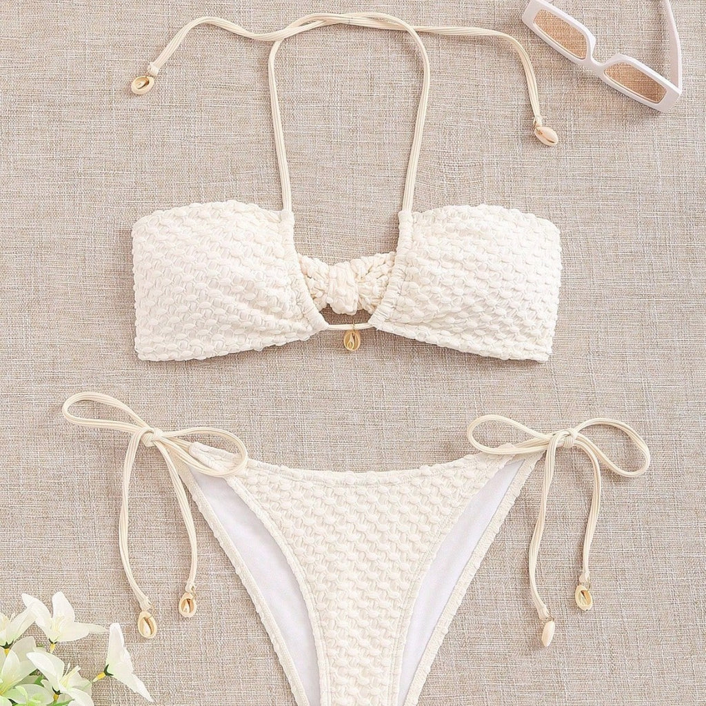 Women’s Shell Design Bikini Set – Minimalist Beige Swimwear
