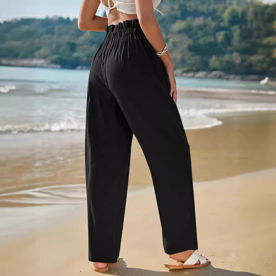 Women’s High Waist Cotton Linen Trousers – Casual Straight Leg Pants