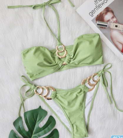 Women’s Green Bikini Set – Solid Color Two-Piece Swimwear