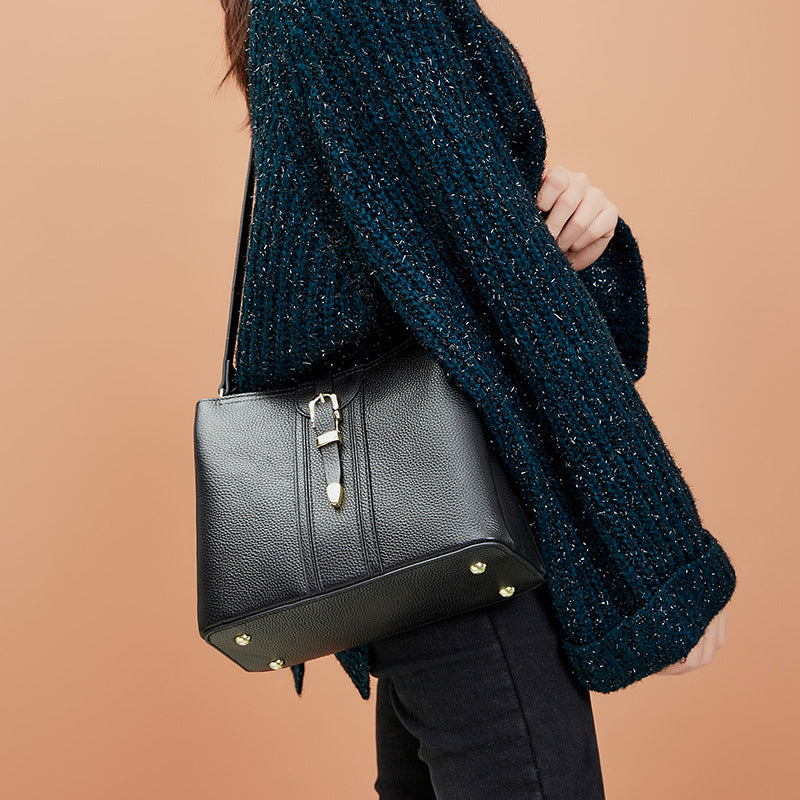 Women’s Leather Bucket Bag – Large Capacity Shoulder Handbag