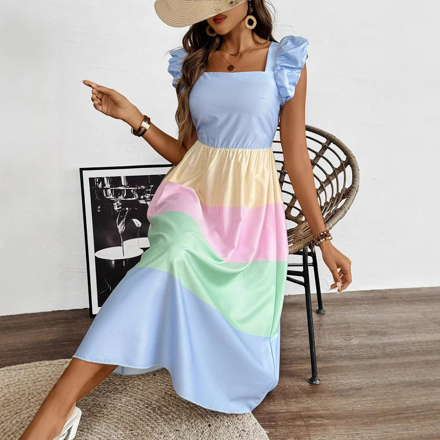 Women’s Patchwork Midi Dress – Geometric Print Resort Style