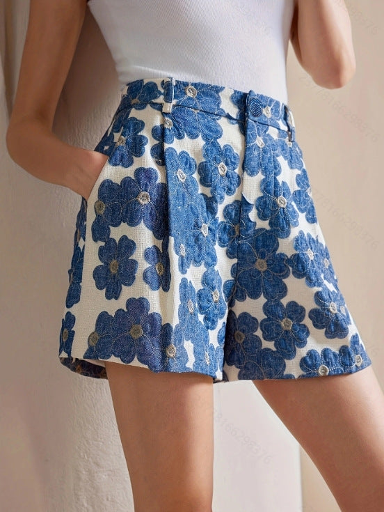 Women’s Floral Print Mid-Rise Shorts – Lightweight Casual Summer Bottoms