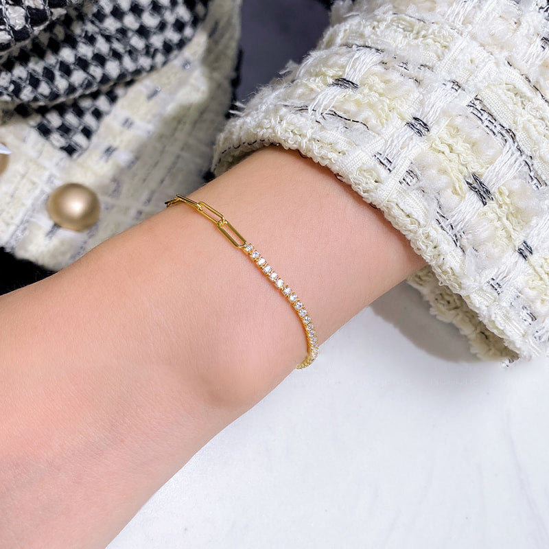 Geometric 925 Silver Women's Bracelet – Gold & White Gold Electroplated Trendy Jewelry