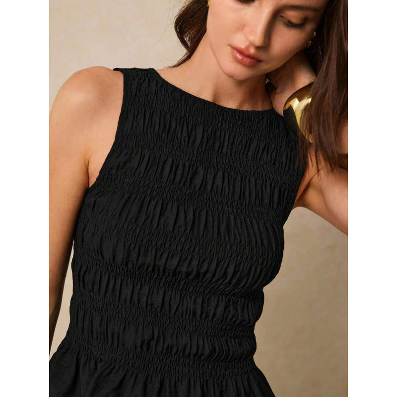 Women’s Pleated Crew Neck Tank Top – Smart Casual Style