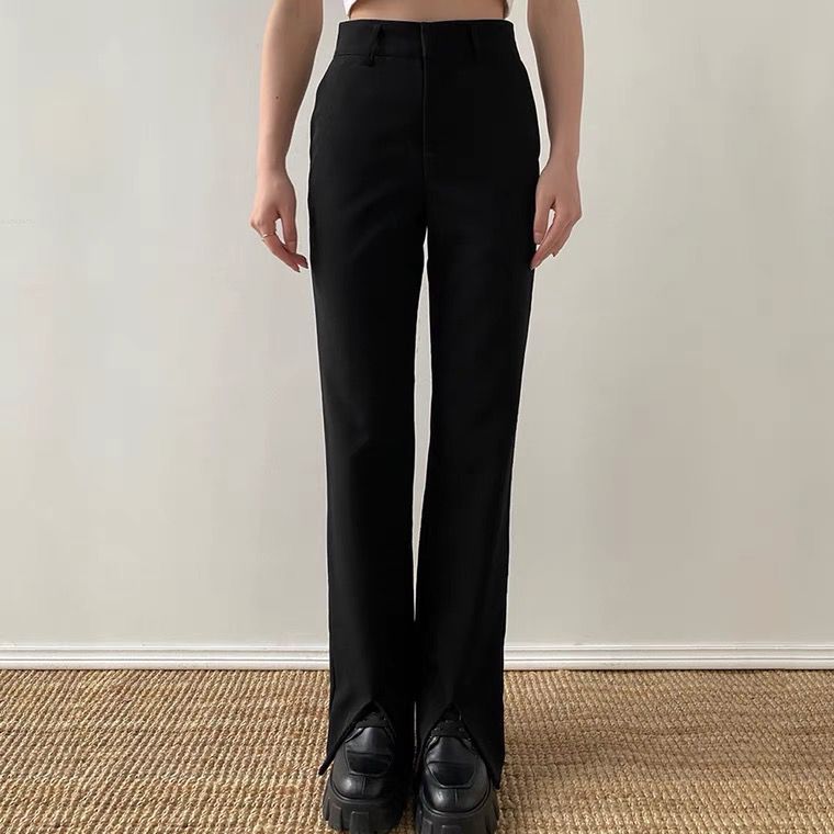 Women’s Wide-Leg Pants with Front Slit – Modern High-Waist Trousers for Casual Chic Style