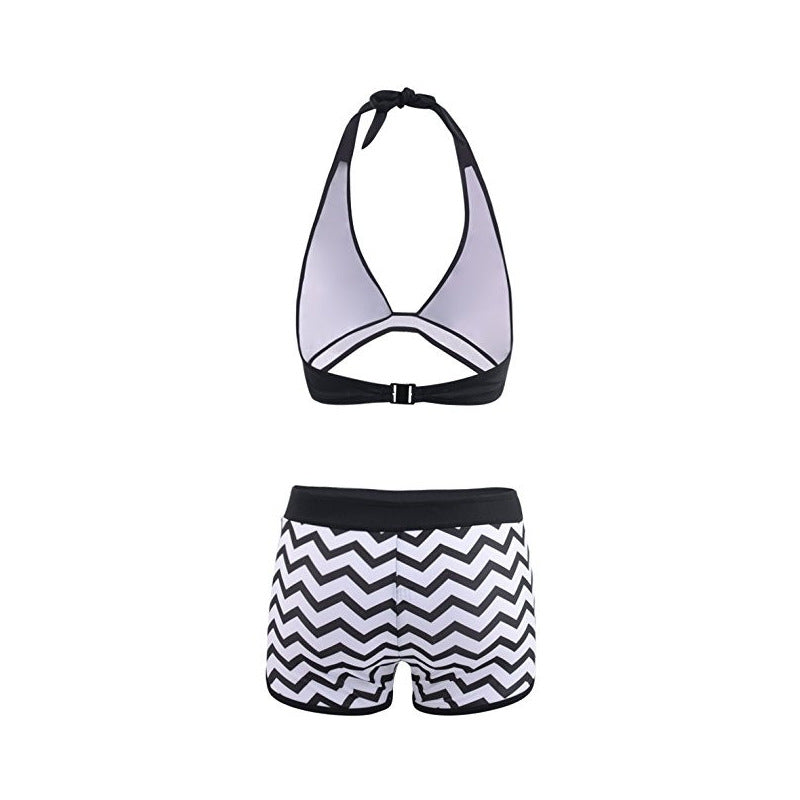Women’s Zigzag Print Bikini Set – Polyester Two-Piece Swimwear