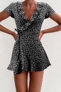 Women’s V-Neck Ruffled Lace A-Line Dress – Summer Slim Fit Elegant Mini Dress