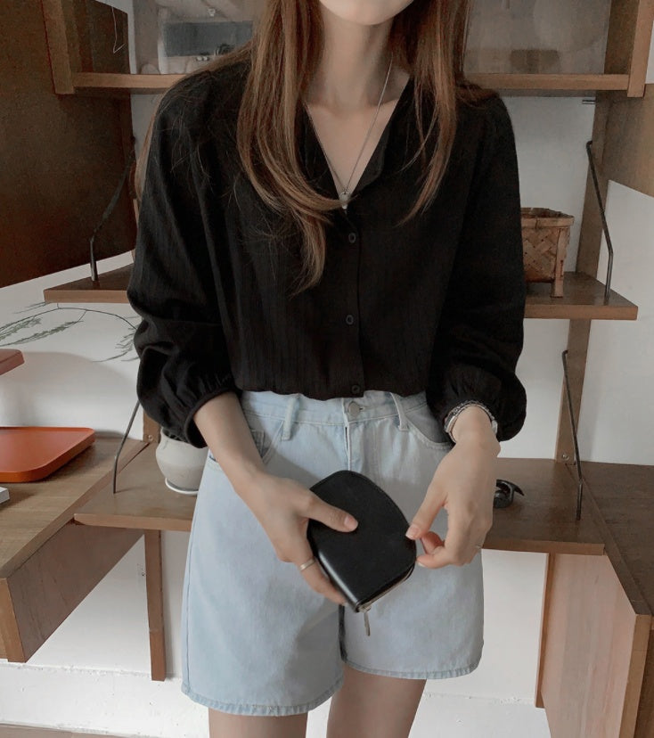 Women’s Sweet Mori Girl Cotton Shirt – V-Neck Casual Top