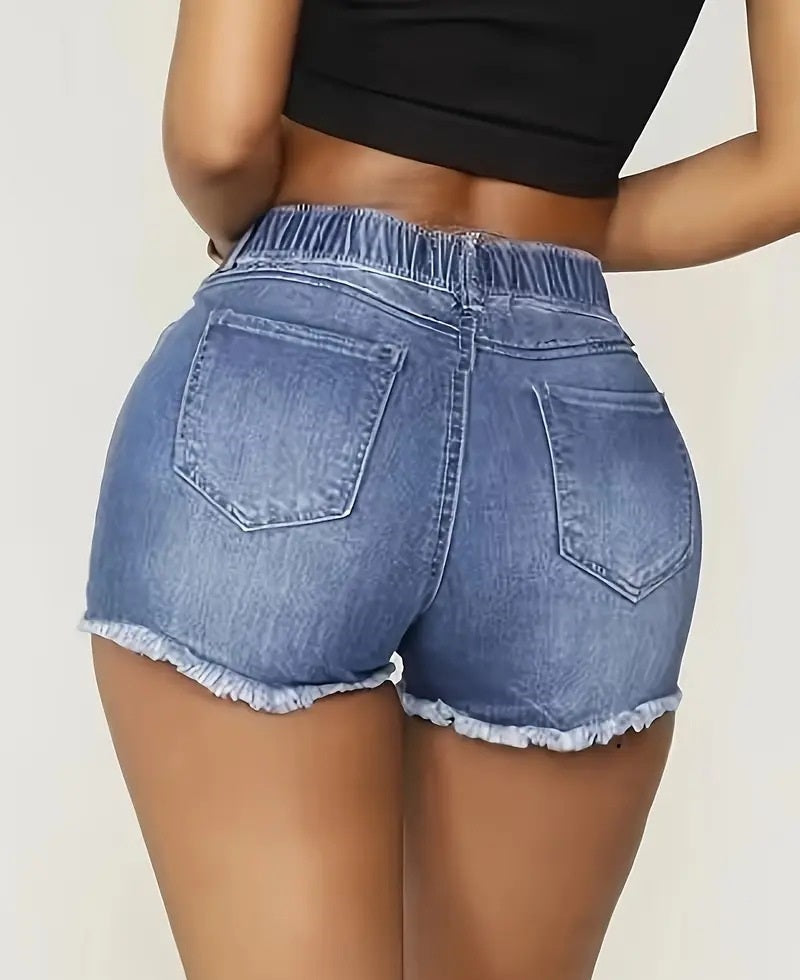 Plus Size Women’s Stretch Denim Shorts – Mid-Rise Slim Fit Casual Shorts