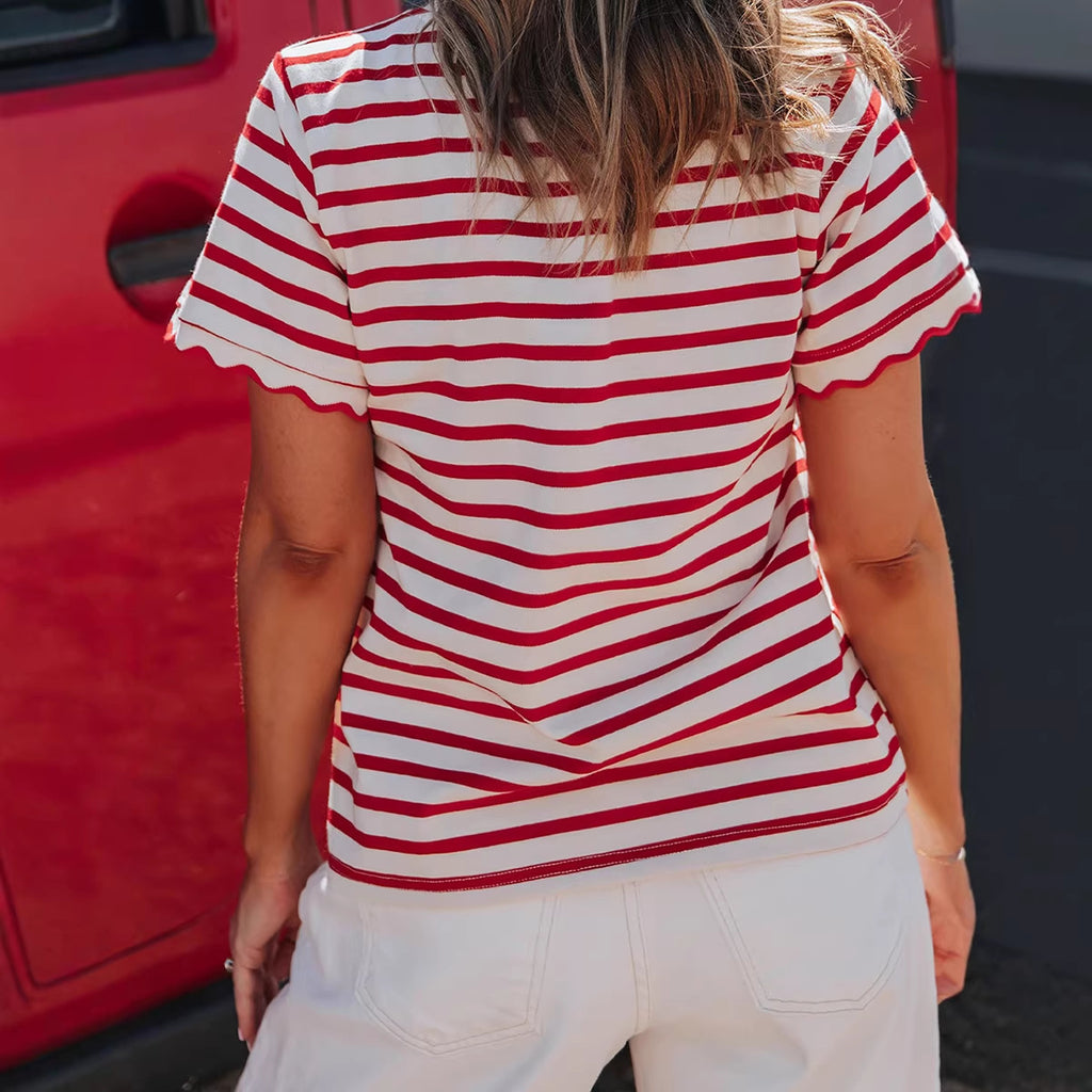 Women’s Trendy Striped Ruffled Hem Cotton T-Shirt