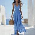 Light Blue Chiffon Maxi Dress for Women – Sleeveless Flowing Elegant Long Dress