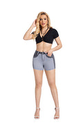 Women’s Patchwork Denim Shorts – High Stretch Washed Casual Style