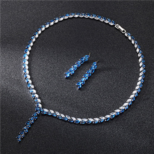 Elegant Zircon Bridal Jewelry Set – Necklace & Earrings Floral Design
