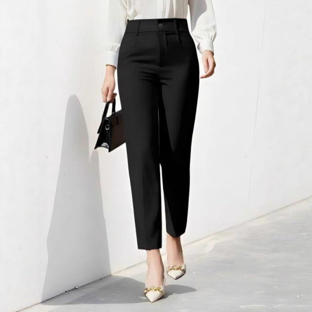 Women’s Straight Leg Cropped Trousers – High Waist Elegant Pants