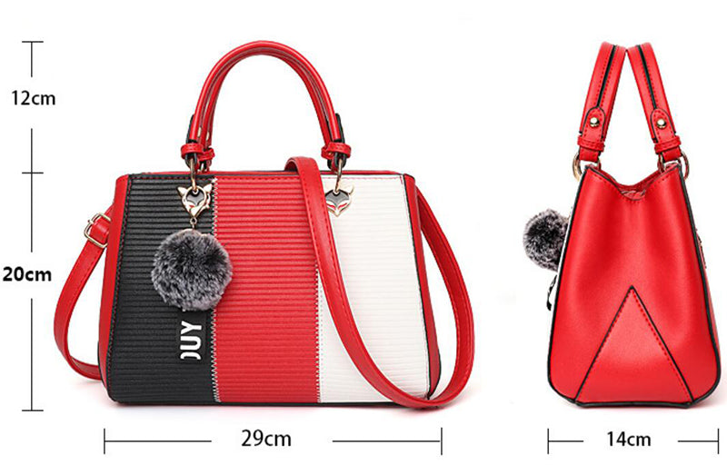 Women’s Patchwork Tote Bag | Hairball Ornament Shoulder Bag