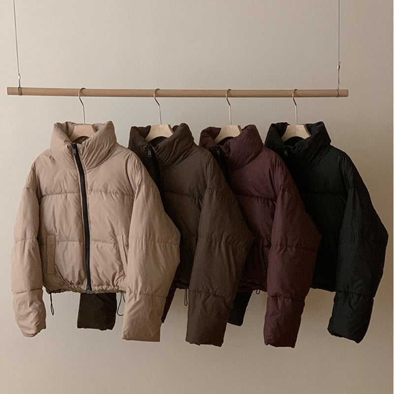 Women’s Cropped Puffer Jacket – Stand Collar Slim Fit Coat