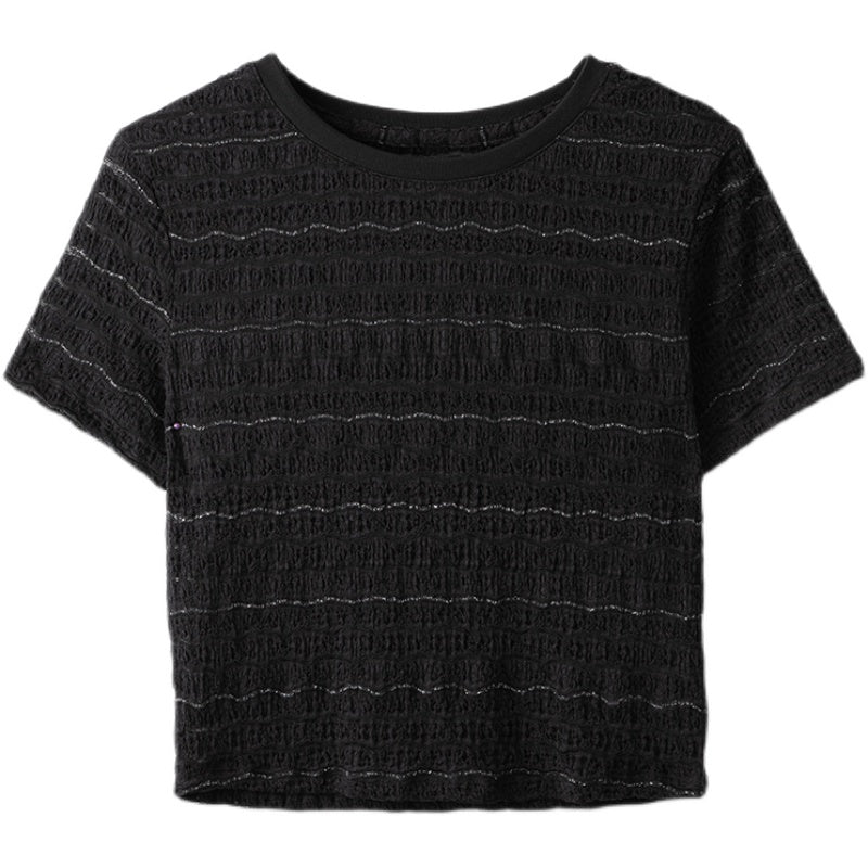 Lace Slim Fit Women's T-Shirt – Round Neck Short Tee in White & Black