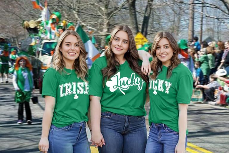 St. Patrick’s Day Shamrock T-Shirt for Women – Retro Printed Cotton Graphic Tee