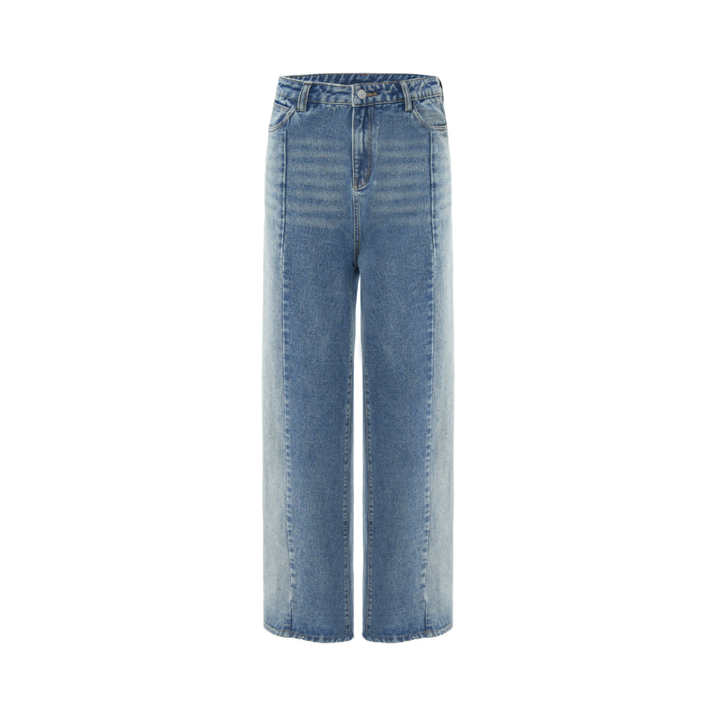 Women’s Washed Blue Straight Leg Jeans – High Waist Loose Fit Denim Pants