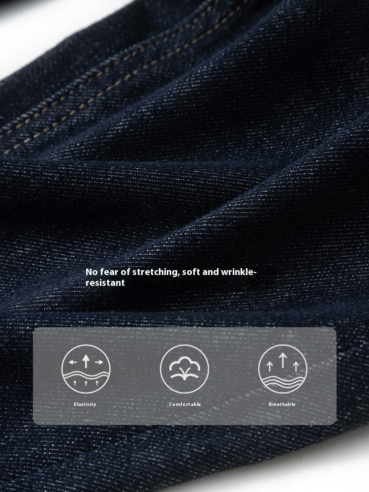Women’s Cropped Straight Jeans – Fade-Resistant Blue Cotton Denim Casual Pants