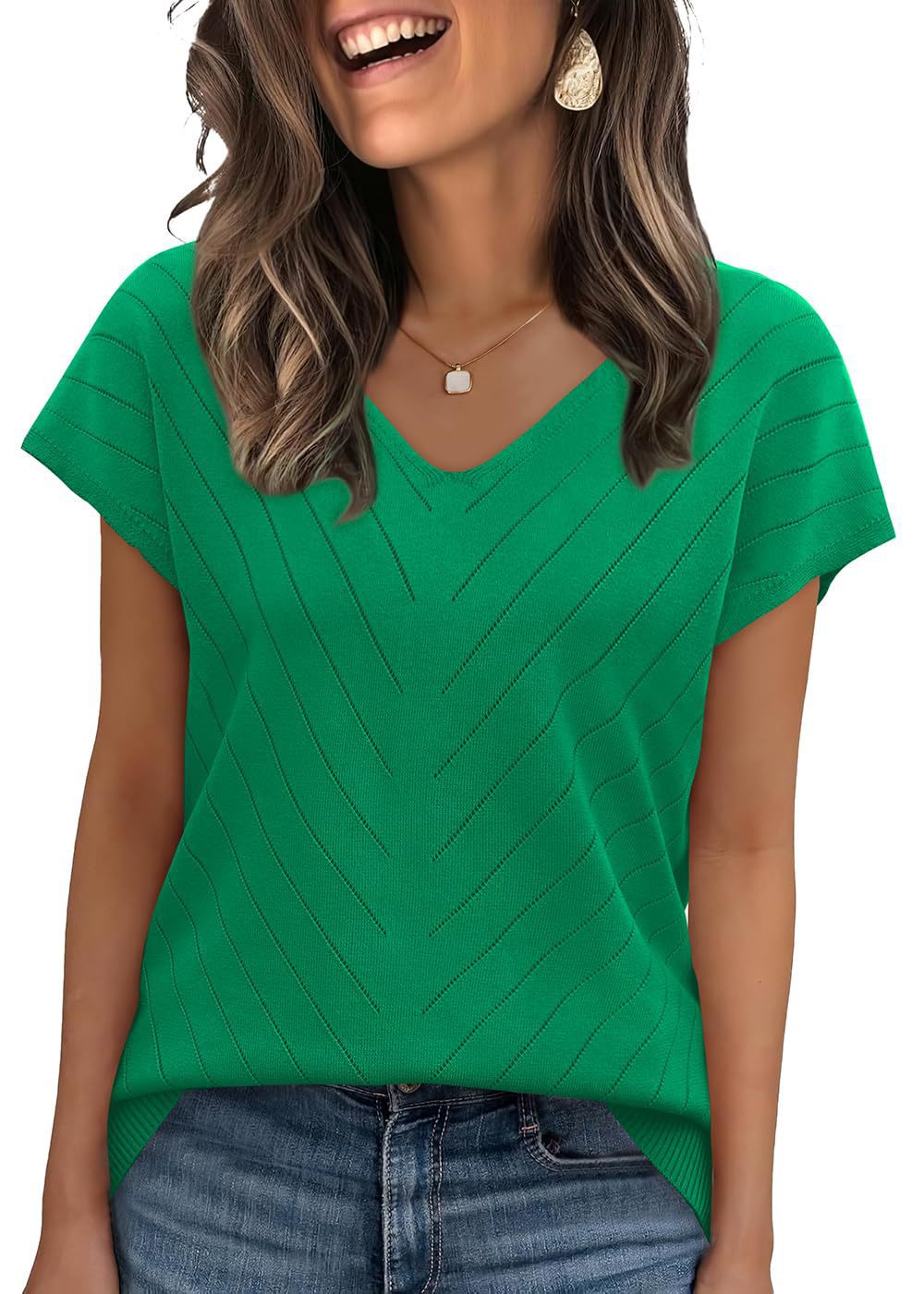 Women’s V-Neck Cutout Knit Sweater – Lightweight Elegant Pullover