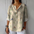 Women’s Geometric Print Long Sleeve Blouse – Button Detail Casual Top