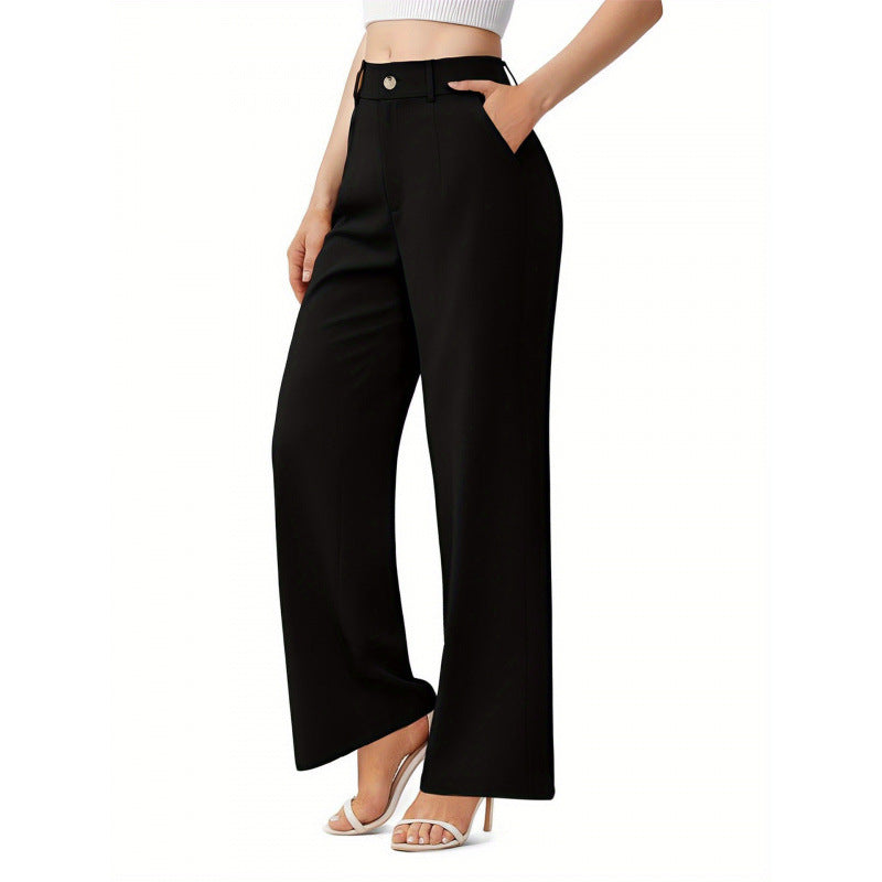 Women’s Tailored Suit Pants – Elegant Patchwork Trousers with Pockets for Smart Casual Style