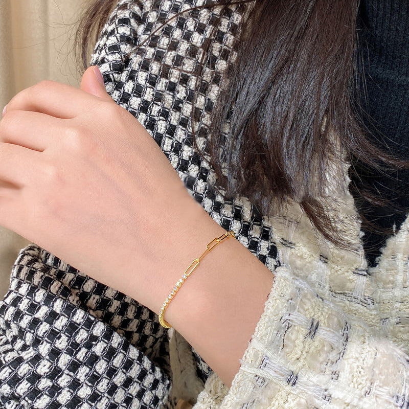 Geometric 925 Silver Women's Bracelet – Gold & White Gold Electroplated Trendy Jewelry