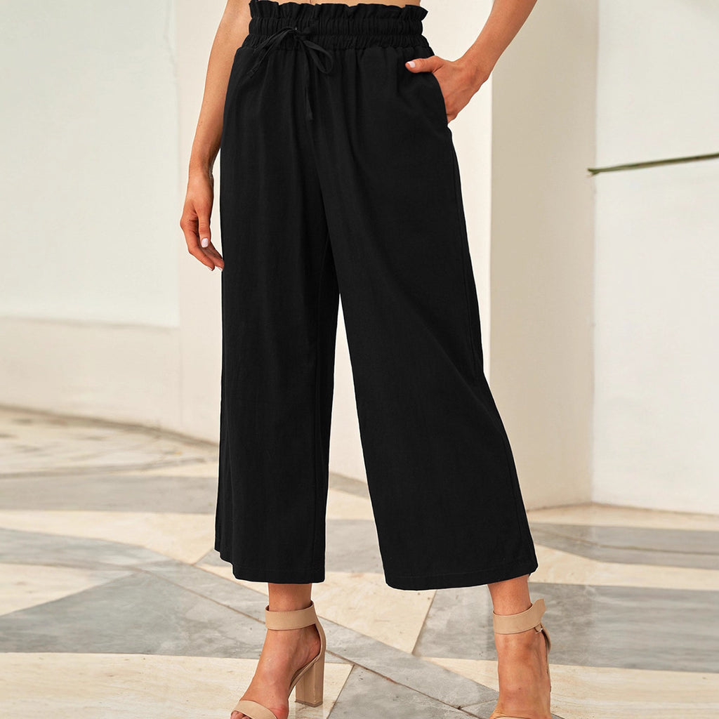 Women’s High-Waist Wide Leg Pants – Relaxed Fit Drawstring Casual Trousers for Everyday Comfort