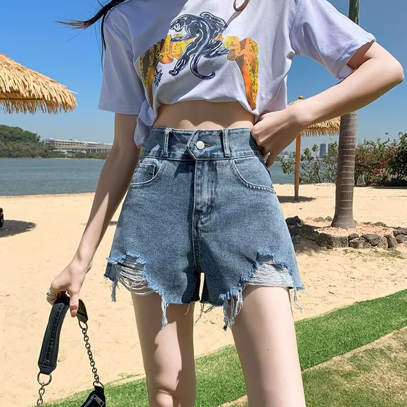 Women’s High Waist Ripped Denim Shorts – Vintage Casual Summer Shorts