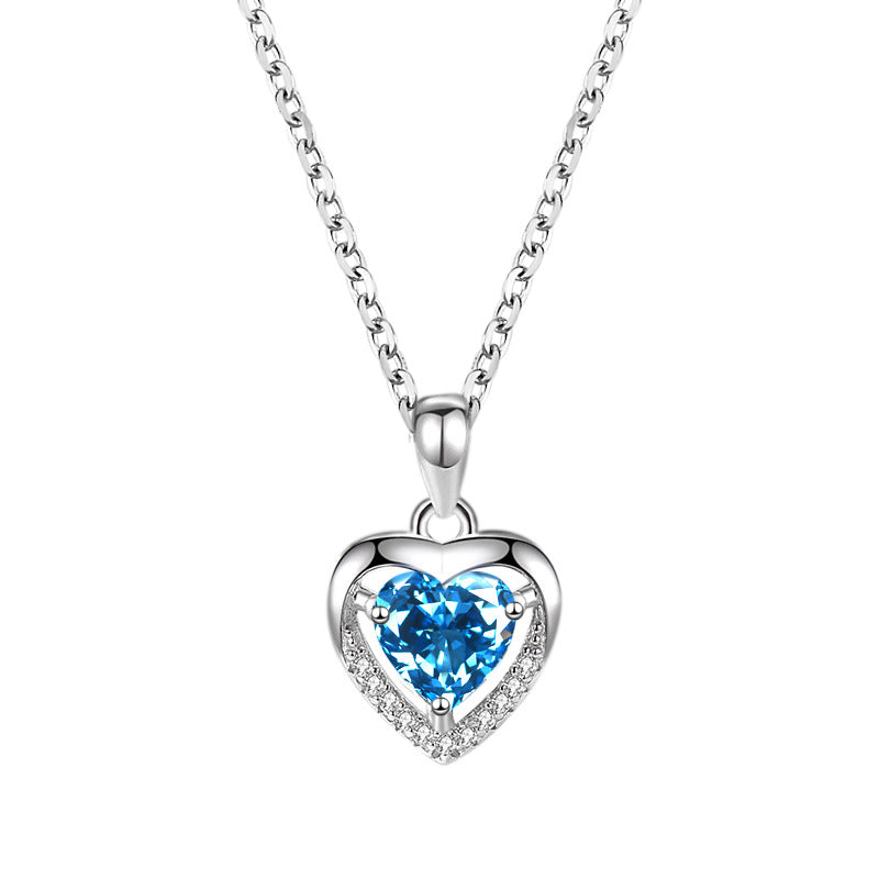 925 Sterling Silver Heart Rhinestone Necklace for Women – Elegant Romantic Pendant Jewelry