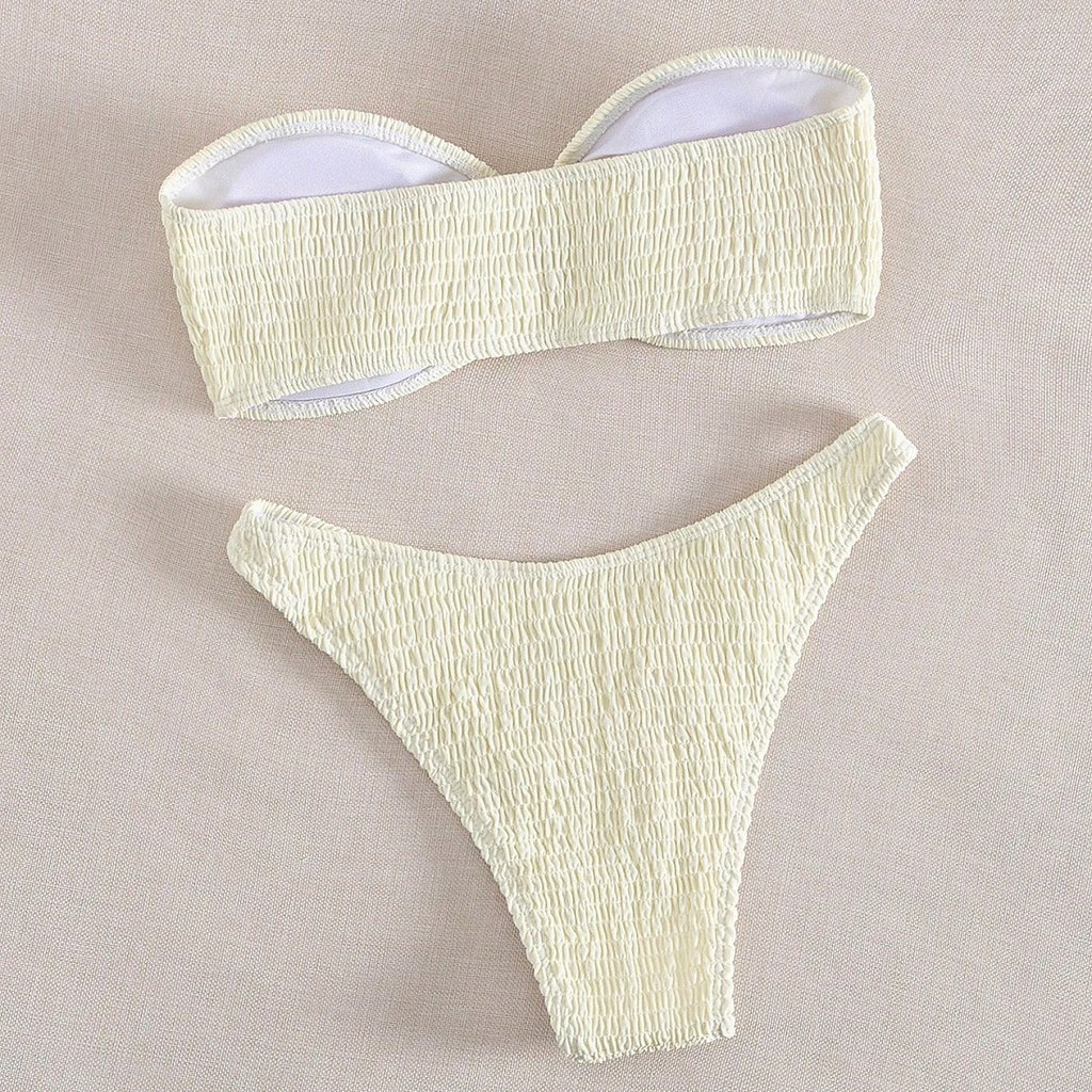Women’s Ruched Two-Piece Bikini Set – Solid Color Swimwear