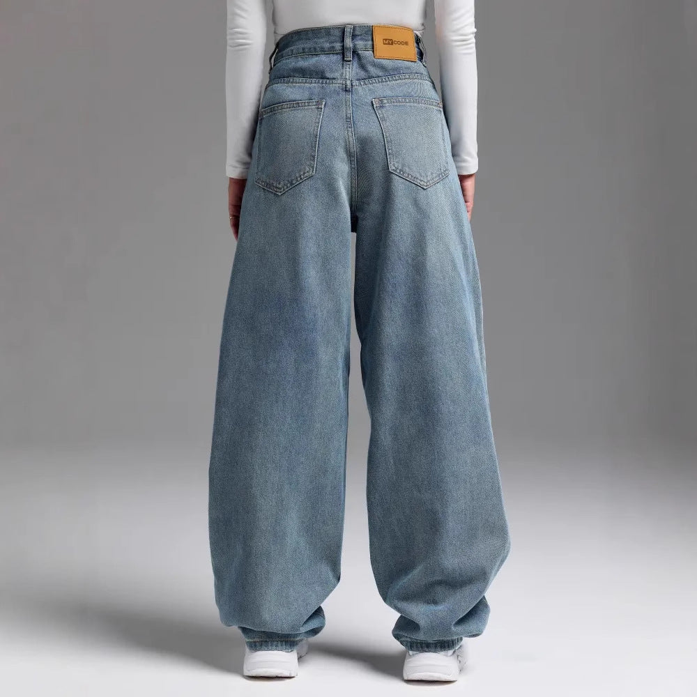 Women’s Wide-Leg Denim Jeans – Vintage Wash Relaxed Fit