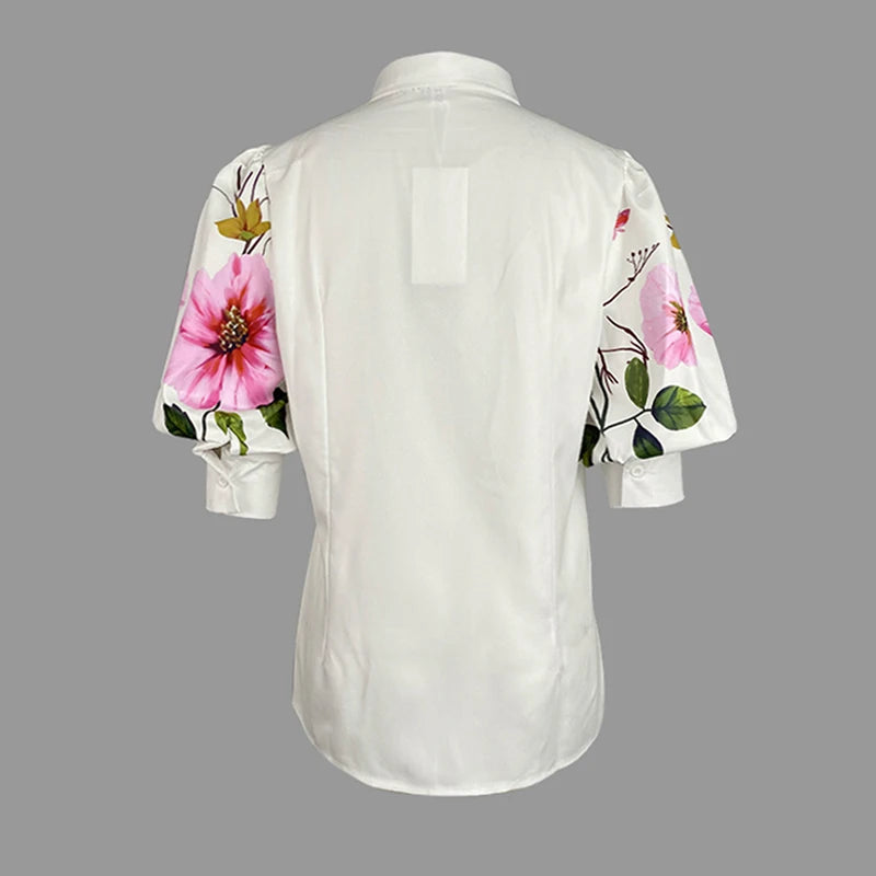 Women’s Floral Puff Sleeve Blouse | V-Neck Elegant Shirt
