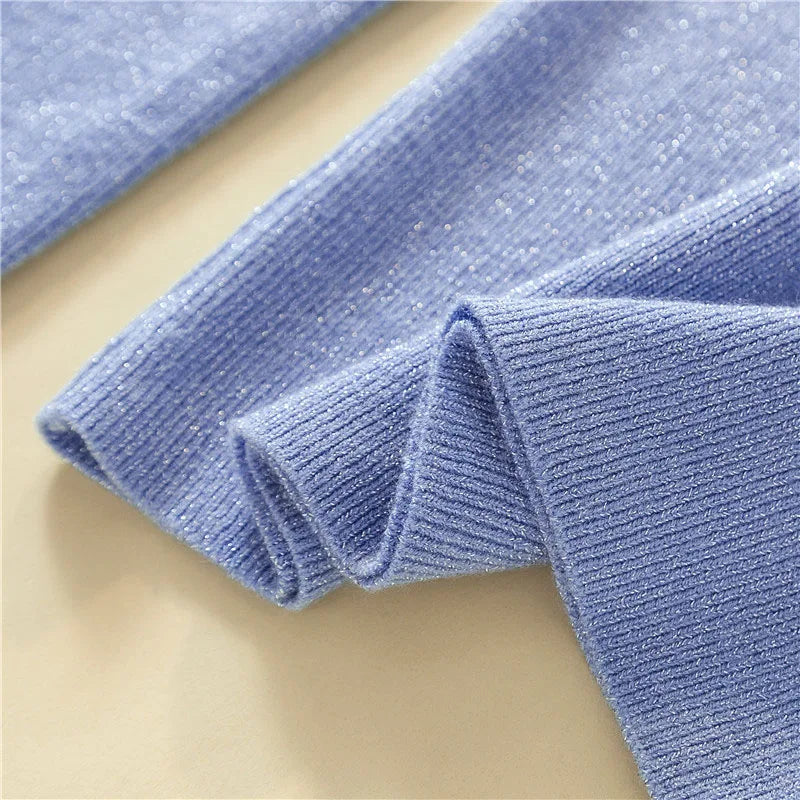 Slim Turtleneck Sweater Women Shiny Knit Winter Top