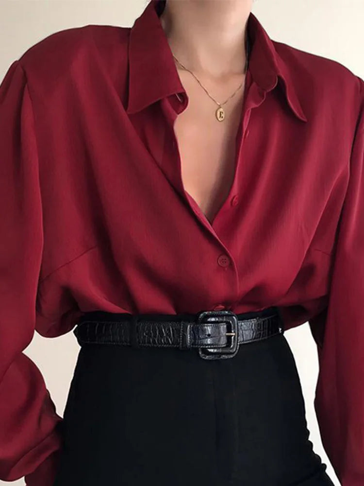 Women’s Button-Up Chiffon Blouse | Loose Office Shirt