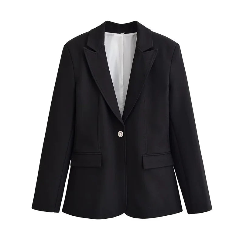 Women’s Slim Fit Blazer – Single Button Structured Jacket with Notched Lapel