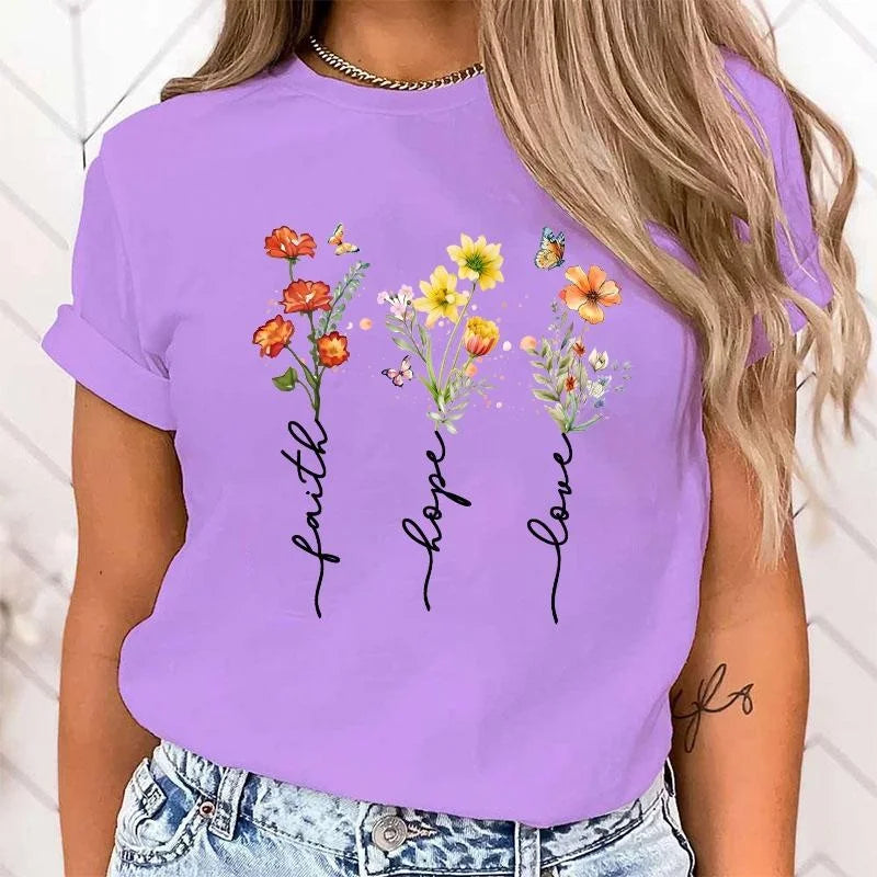 Women’s Faith Hope Love Print T-Shirt | Casual Summer Tee