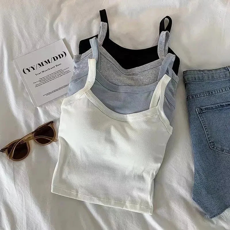 Women’s Sleeveless Crop Cami – Soft Stretch Basic Fitted Summer Top