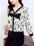 Women’s Floral V-Neck Blouse | Bowknot Elegant Shirt