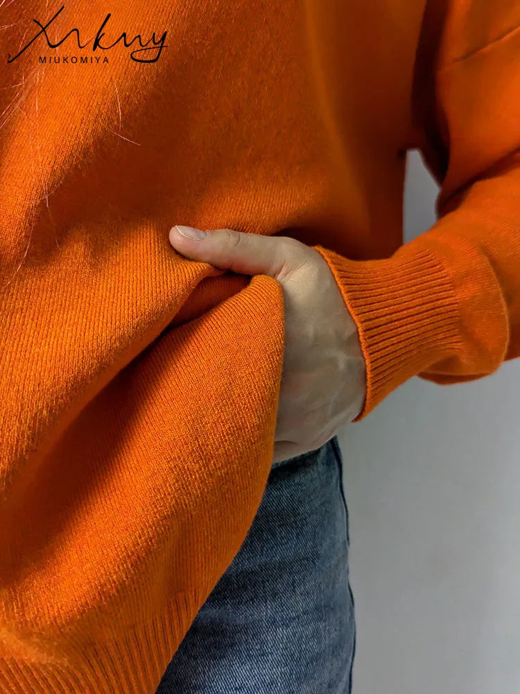 Oversized Turtleneck Sweater Women Loose Knit Winter Pullover