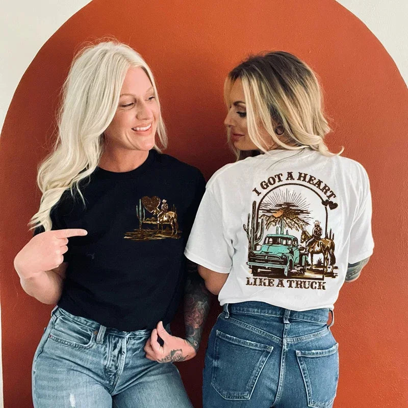 “Heart Like a Truck” Cowboy Graphic T-Shirt | Western Rodeo Women’s Tee