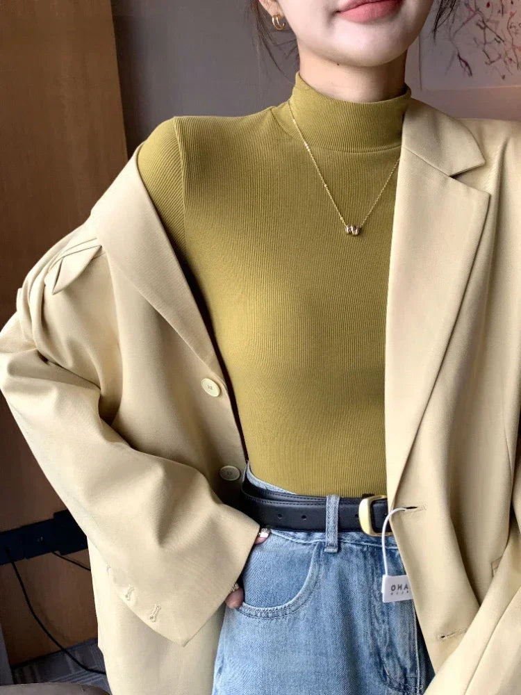 Women’s Half Turtleneck Knit Sweater | Slim Casual Pullover