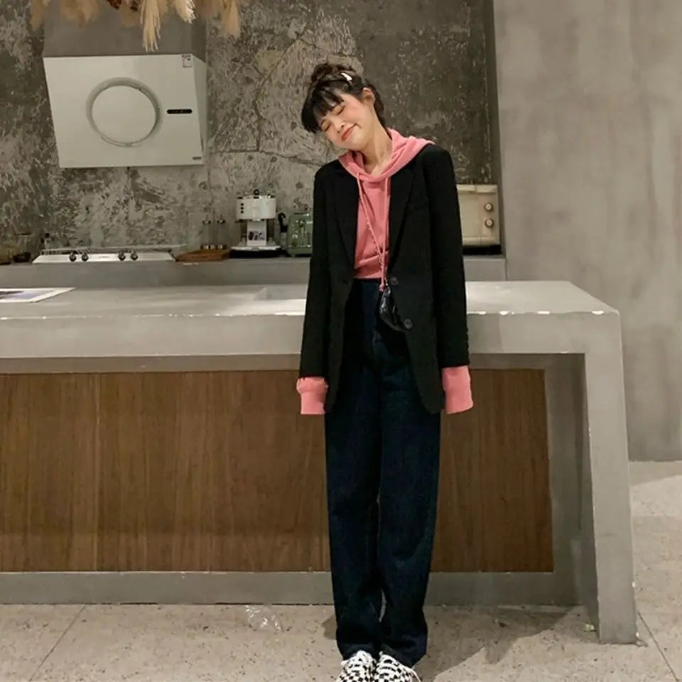 Korean Style Women’s Blazer 2025 | Casual Loose Fit Mid-Length Jacket